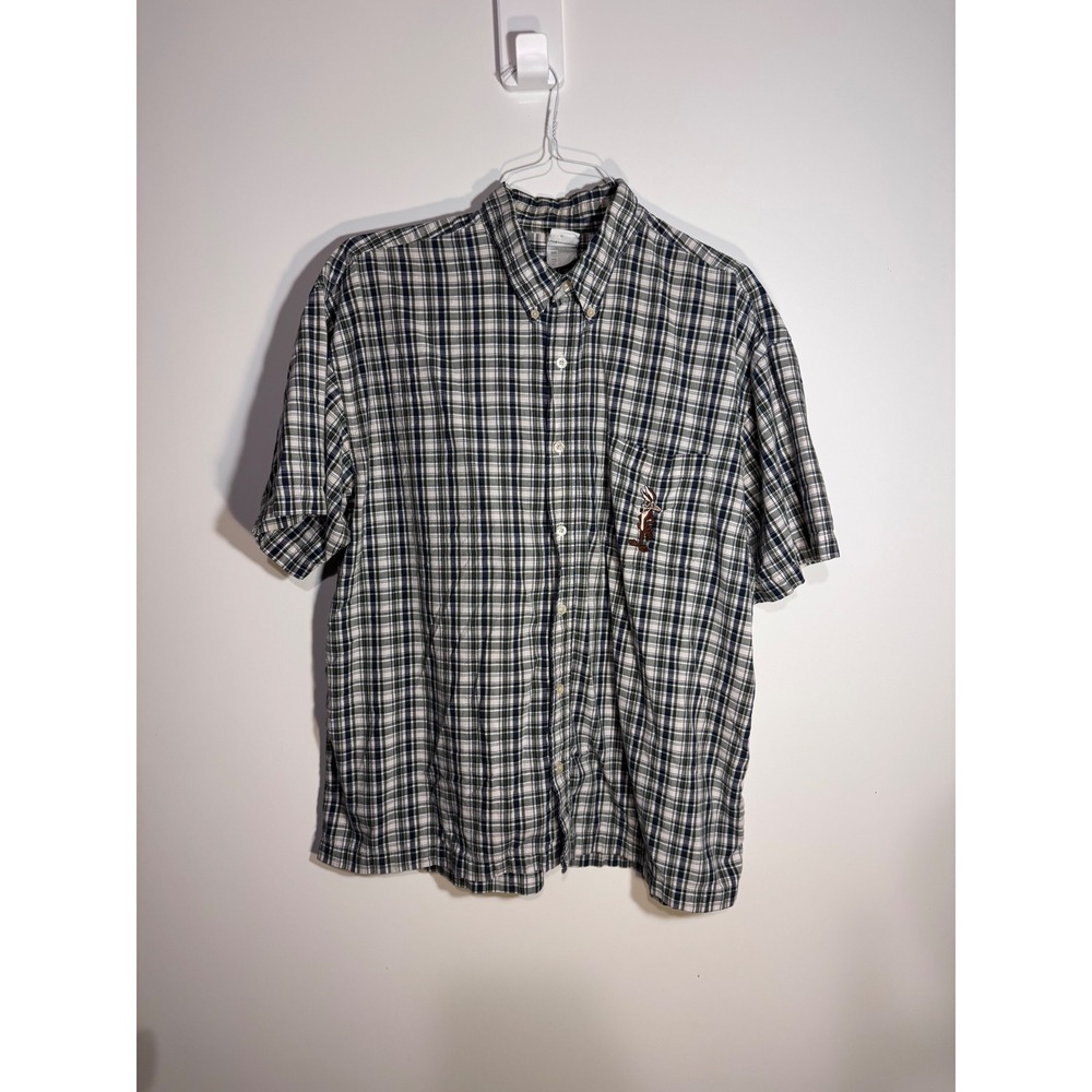 Vintage 2000 Warner Bros Studio Store Wile E Coyote Plaid‎ Shirt Mens XL Green